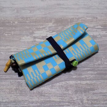 道中財布　ロールバッグ　オックス水色製　「市松　中色」の画像