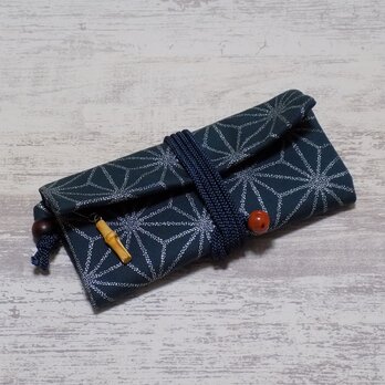 道中財布　ロールバッグ　オックス深緑色製　「麻の葉　銀」の画像