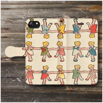 【ヴィンテージスタンプカード フランス 踊る少女】スマホケース手帳型 全機種対応 iPhone11 AQUOSの画像