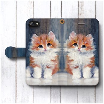 【Meta Pluckebaum オレンジと白色の子猫】スマホケース手帳型 全機種対応 iPhone11 AQUOSの画像