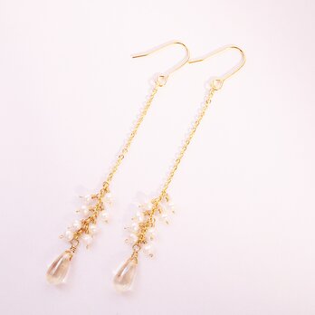 マーメイド/淡水パールとシャンパンゴールドドロップピアス Mermaid pierced earrings P0085の画像