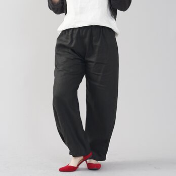 【wafu】中厚地 リネン ボールパンツ ボトムス サイドタック 裾タック リラックスパンツ/ブラック b013g-bck2の画像