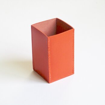 イタリア革ブッテーロの箱縫いメガネスタンド（オレンジ色）の画像