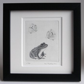 蝶と蛙 / 銅版画 (額あり）の画像