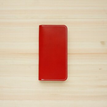 牛革 iPhoneSE2 カバー  ヌメ革  レザーケース  手帳型  レッドカラーの画像
