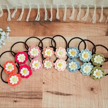 New！選べる！コットン糸で編むナチュラル雰囲気のお花ヘアゴム