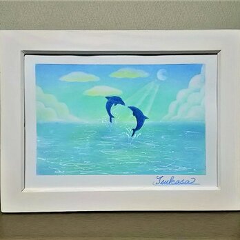 海とイルカのパステルアート　心地よく晴れた日　パステル画原画の画像