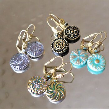 ヴィンテージガラスボタン ピアス vintage btn earrings <PE9-0420>の画像