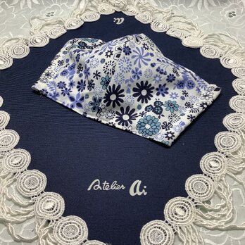 立体マスク　コットンプリント花柄　ブルー　手作りエレガンス　プレタ　の画像