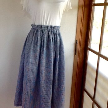 紺と白の格子 タックギャザースカートの画像