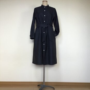 大島紬のワンピース  スタンドカラー 着物リメイクの画像