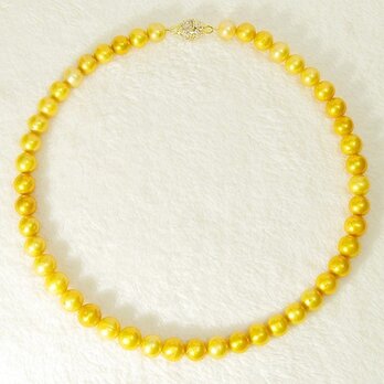 9.0-8.5mm本真珠（淡水）のネックレス（マグネット・クラスプ、ラインストーン、ゴールド色）の画像