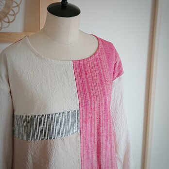 遠州綿紬のコラージュトップス＊１点もの＊七分袖