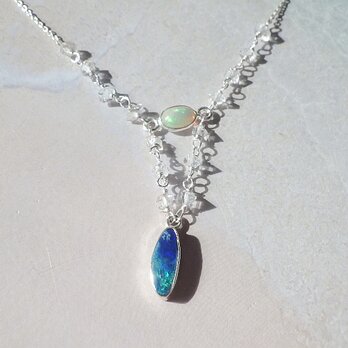 オパール*sv925* Grand Blue Opal with Herkimer Quartz Necklaceの画像