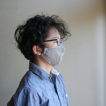 【size M】めがねが曇らない リネンのマスク【グレージュ】Pure linen face maskの画像