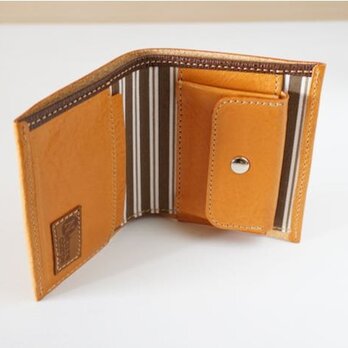 革と布地の　コンパクト財布 キャメルの画像