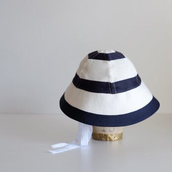 ◎ sale◎ セーラーハット ボーダー リネン 【 白 に 紺 】 マリン ／ sailor hat linenの画像