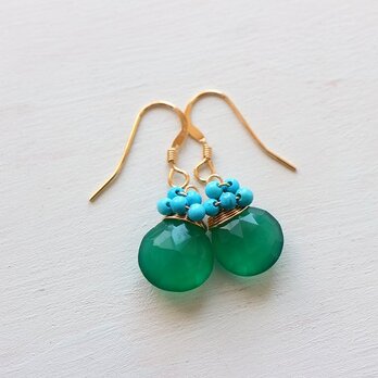 再再再販＊新緑＊グリーン＊カルセドニー＊ターコイズ＊14kgfピアス＊no.428