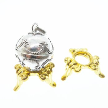 ✼プラチナ加工✼波と星の模様のガムランボール/18mm༺揺らすとシャラン♪癒しの音色が響く♪•*•ヒーリングペンダント༻ 誕生日