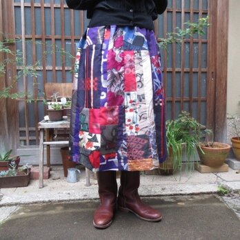 銘仙と大島でリメイクスカート☆レトロポップかなり可愛い♪76㎝丈の画像