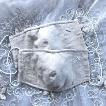 カタツムリの刺繍入りコットンリネン立体マスク（送料込み）の画像