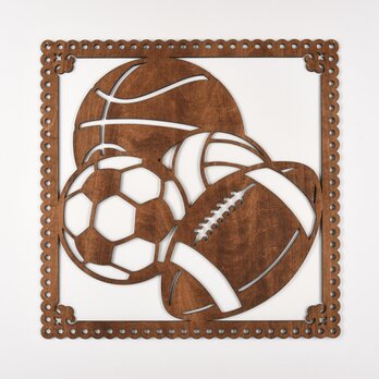 ビッグウッドフレーム「ボールスポーツ」（木の壁飾り）の画像