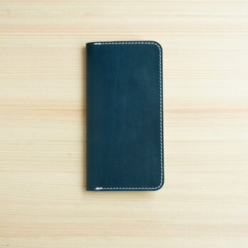 牛革 iPhoneSE2 カバー  ヌメ革  レザーケース  手帳型  ネイビーカラーの画像
