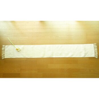 2）真っ白の麻(ラミー）の手織りテーブルランナーの画像