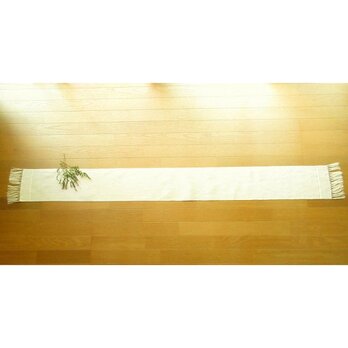 ８）真っ白の麻(ラミー）の手織りテーブルランナーの画像