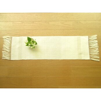11）真っ白の麻(ラミー）の手織りテーブルセンターの画像