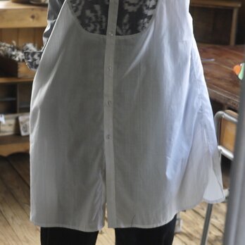 ワイシャツ綿と久留米絣のスタンドカラーワンピースの画像