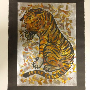 ギルディング和紙 大　tiger トラ　黒和紙の画像