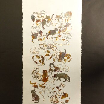 ギルディング和紙 大　cats ネコ　生成和紙　黄混合の画像