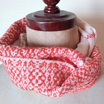 上質コットン手織り　浮き織り　ミニマフラー　ミニストール　*赤の画像