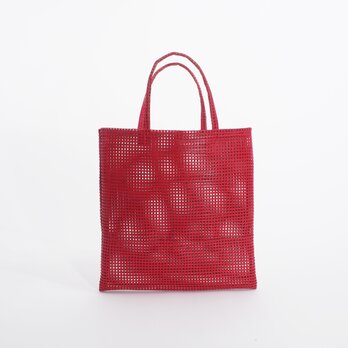 mesh leather hand bag（赤）山羊革/33×33/MB002の画像