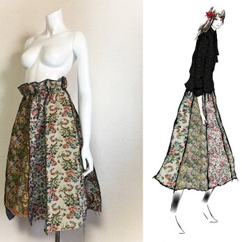 【1点もの・デザイン画付き】ゴブラン織りハイウエスト8枚接ぎスカート（KOJI TOYODA）の画像