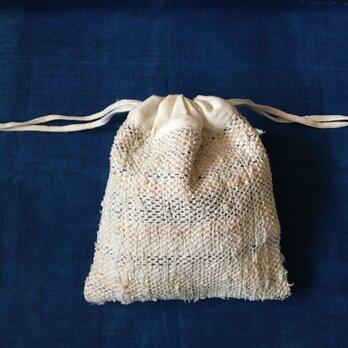 裂織り 巾着袋 :白の画像