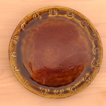 アメ釉平皿②(リンゴ陶印）の画像