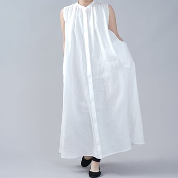 【wafu】風がぬける Linen Dress　 ノースリーブ 比翼 ワンピース / ホワイト a015a-wht1の画像
