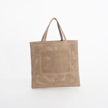 mesh fake leather hand bag（ベージュ）人工皮革/33×33/MB005の画像