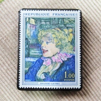 フランス　美術 ロートレック画　「酒場の女性」切手ブローチ6194の画像