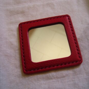 【I様オーダー品】イタリア製牛革の携帯ミラー（赤色）の画像