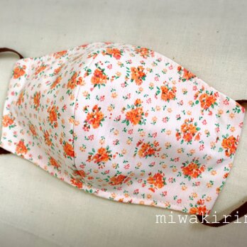 フィルターポケット付き♬立体マスク♪花柄オレンジの画像