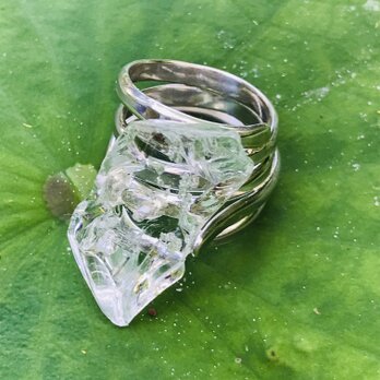 凍った水のリング・B/銀箔ガラス・950silver　＃17の画像