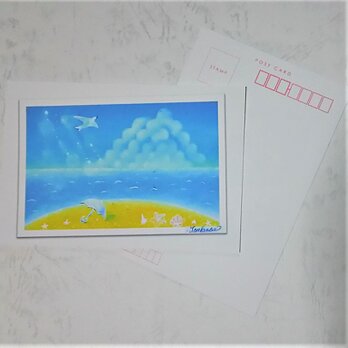 暑中お見舞い・残暑お見舞い絵葉書3枚セット　カモメと海　パステルアート ポストカードの画像