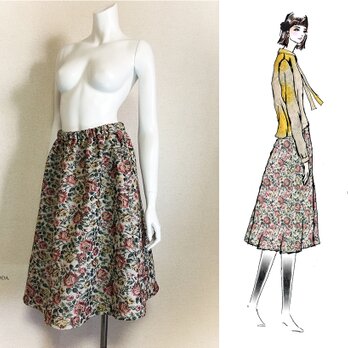 【1点もの・デザイン画付き】ゴブラン織りシャーリングフレアースカート（KOJI TOYODA）の画像