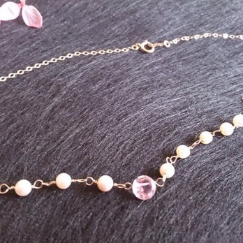 ピンクアメジストと淡水真珠のネックレス[14ＫGF]の画像