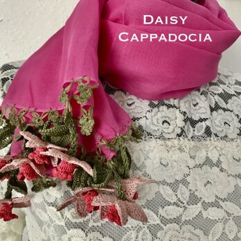 立体刺繍の花付き　コットンストール　パッションピンクの画像