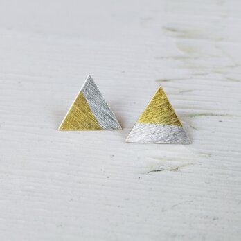 三角 2トーン シルバー ゴールド ピアス イヤリング ノンホール シンプル 幾何学