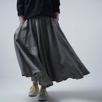 【wafu】Linen Skirt リネン サーキュラースカート/鈍色(にびいろ) s002f-nib1の画像